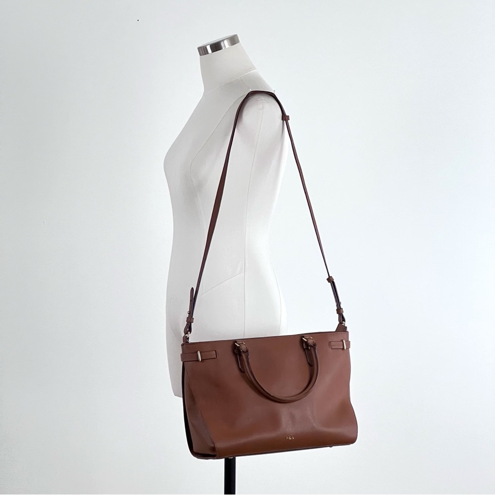 Ralph Lauren Double RL Brown Leather Tote - Picture 2 of 12